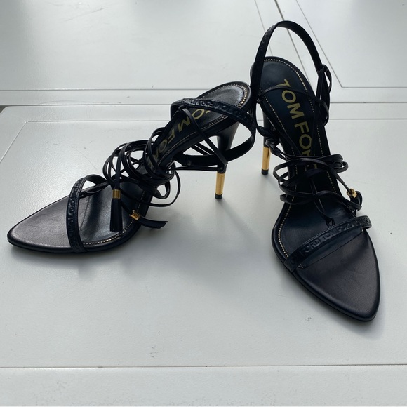NWT TOM FORD LEATHER TASSLE ANKLE STRAP SANDALS HEEL - Picture 12 of 12